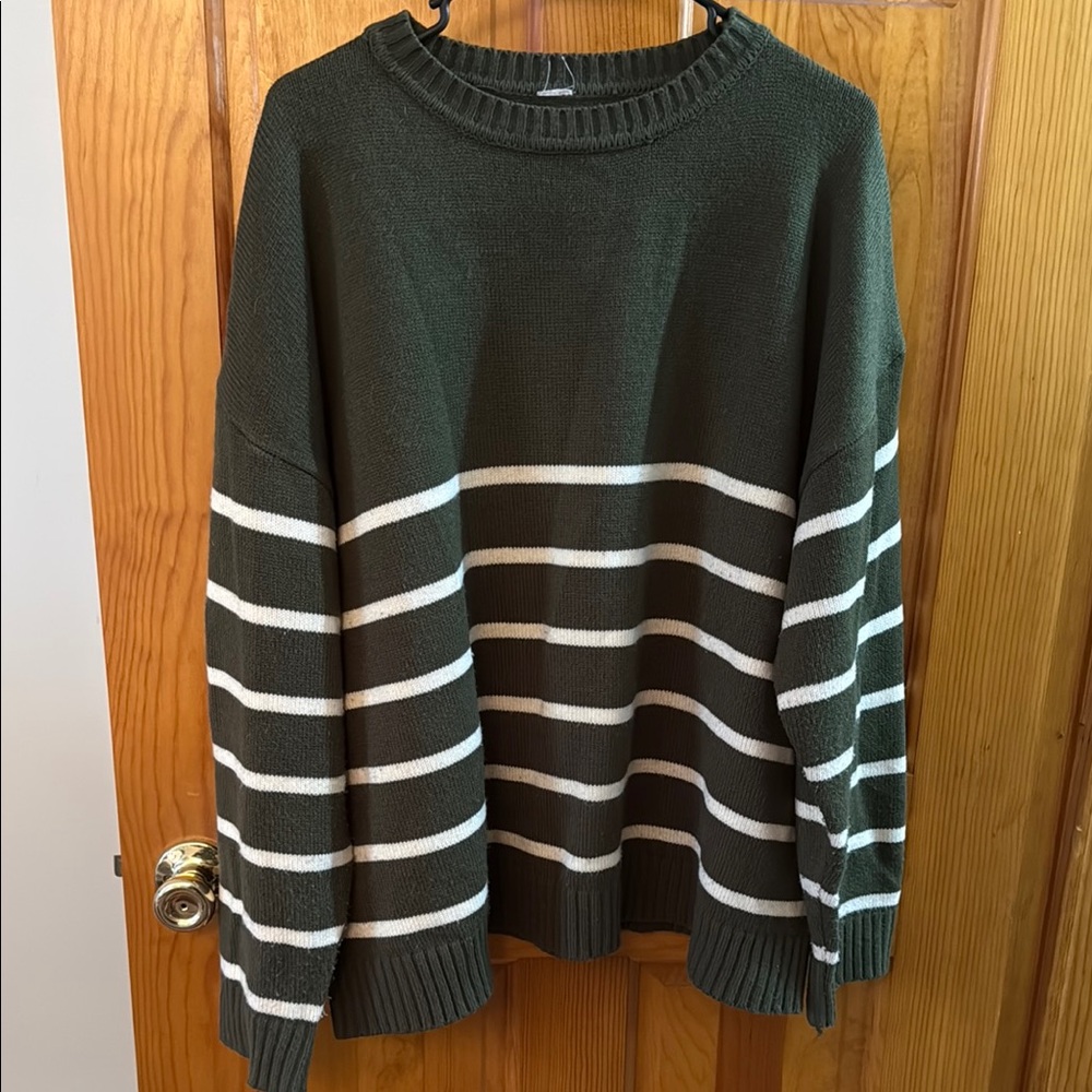#57 - Sew In Love Green and Cream Crewneck Sweater